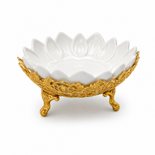 Lotus Flower Ceramic Decorative Bowl with Gold Base