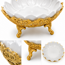 Lotus Flower Ceramic Decorative Bowl with Gold Base