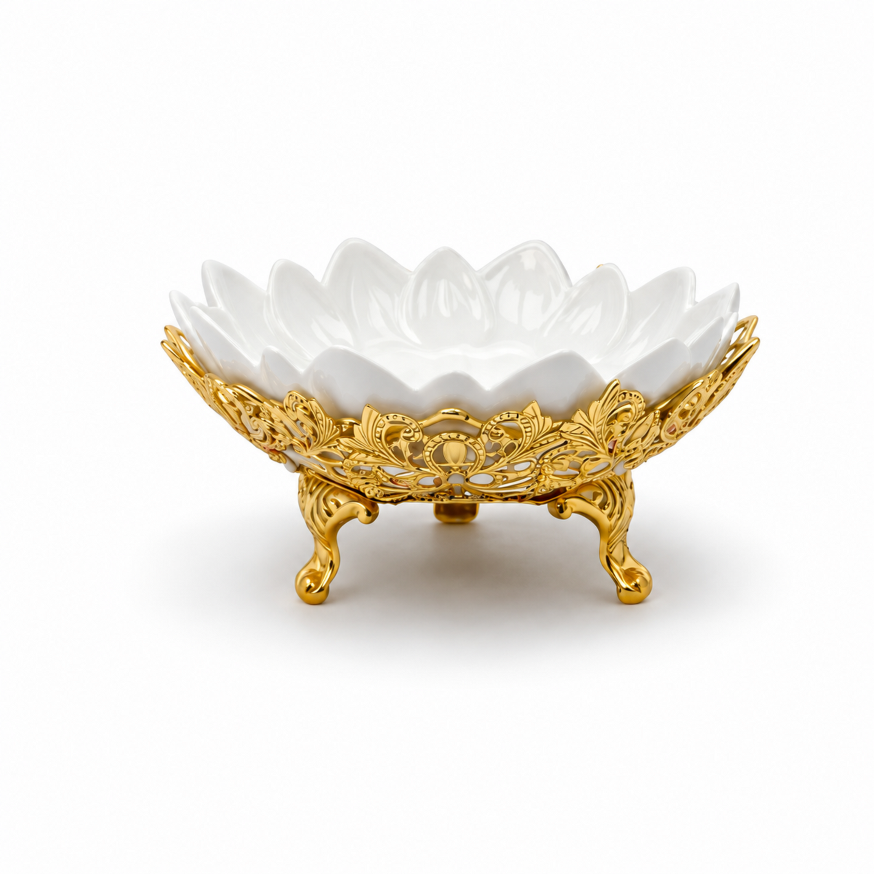 Lotus Flower Ceramic Decorative Bowl with Gold Base