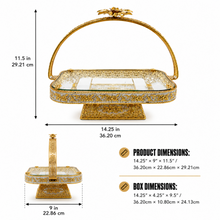Gold-Tone Rectangular Display Tray with Decorative Handle and Pedestal Base, 14.25 Inch