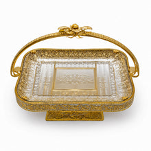 Gold-Tone Rectangular Display Tray with Decorative Handle and Pedestal Base, 14.25 Inch