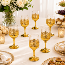 Elegant Gold-Tone Stemmed Juice Glasses with Filigree Design, Set of 6