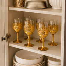 Elegant Gold-Tone Stemmed Juice Glasses with Filigree Design, Set of 6