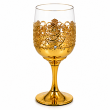 Elegant Gold-Tone Stemmed Juice Glasses with Filigree Design, Set of 6