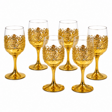 Elegant Gold-Tone Stemmed Juice Glasses with Filigree Design, Set of 6