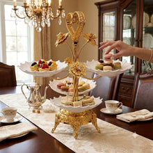 Gold-Tone Multi-Tier Candy Serving Stand with 3 White Flower Dishes