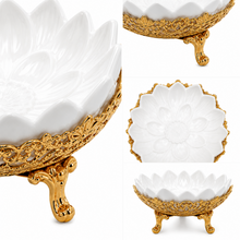 Luxury Lotus Porcelain Serving Bowl with Gold Decorative Frame
