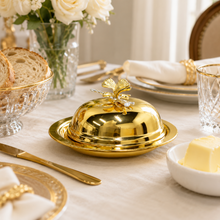 Gold-Tone Butter Dish with Dome Lid and Butterfly Handle, 7.5 Inch