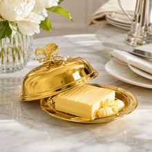 Gold-Tone Butter Dish with Dome Lid and Butterfly Handle, 7.5 Inch