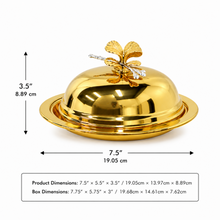 Gold-Tone Butter Dish with Dome Lid and Butterfly Handle, 7.5 Inch