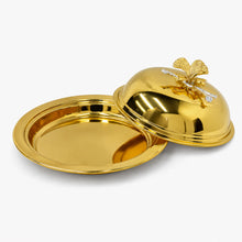 Gold-Tone Butter Dish with Dome Lid and Butterfly Handle, 7.5 Inch