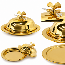 Gold-Tone Butter Dish with Dome Lid and Butterfly Handle, 7.5 Inch