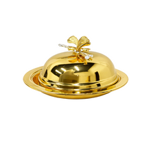 Gold-Tone Butter Dish with Dome Lid and Butterfly Handle, 7.5 Inch