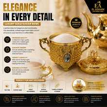 Ornate Gold Sugar Bowl with Lid & Crystal Spoon