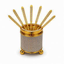 Crystal Rhinestone Spoon Holder with 6 Piece Gold Espresso Spoons
