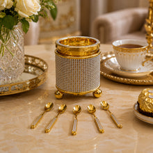Crystal Rhinestone Spoon Holder with 6 Piece Gold Espresso Spoons