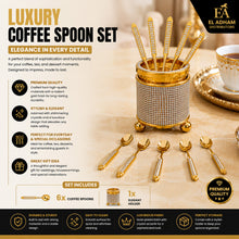 Crystal Rhinestone Spoon Holder with 6 Piece Gold Espresso Spoons