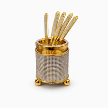 Crystal Rhinestone Spoon Holder with 6 Piece Gold Espresso Spoons