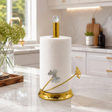 Decorative Gold Paper Towel Holder with Crystal Top & Floral Accent