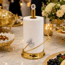 Decorative Gold Paper Towel Holder with Crystal Top & Floral Accent