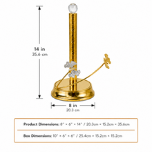 Decorative Gold Paper Towel Holder with Crystal Top & Floral Accent