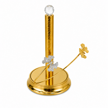 Decorative Gold Paper Towel Holder with Crystal Top & Floral Accent