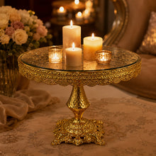 14-Inch Ornate Gold Pedestal Cake Stand with Glass Top