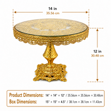 14-Inch Ornate Gold Pedestal Cake Stand with Glass Top