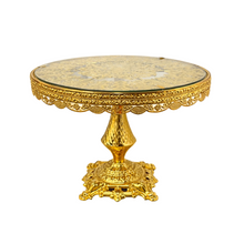 14-Inch Ornate Gold Pedestal Cake Stand with Glass Top