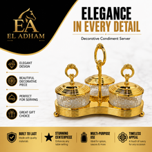 Gold-Tone Condiment Server with 3 Textured Glass Bowls and Lids