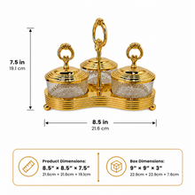 Gold-Tone Condiment Server with 3 Textured Glass Bowls and Lids