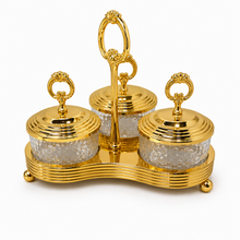 Gold-Tone Condiment Server with 3 Textured Glass Bowls and Lids