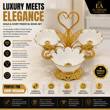Gold 3-Bowl Dessert Serving Stand with Porcelain Flower Bowls