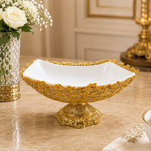 Gold Filigree Pedestal Serving Bowl with Porcelain Insert