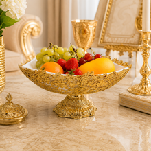 Gold Filigree Pedestal Serving Bowl with Porcelain Insert