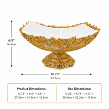 Gold Filigree Pedestal Serving Bowl with White Porcelain Insert, 10.75 Inch