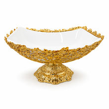 Gold Filigree Pedestal Serving Bowl with Porcelain Insert