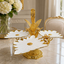 Gold Floral 3-Plate Dessert Serving Stand with Porcelain Flower Plates