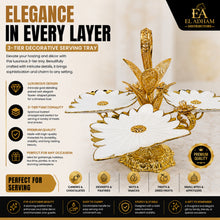 Gold Floral 3-Plate Dessert Serving Stand with Porcelain Flower Plates