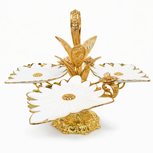 Gold Floral 3-Plate Dessert Serving Stand with Porcelain Flower Plates
