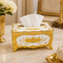 Gold Decorative Tissue Box Holder with Floral Embossed Design
