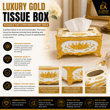 Gold Decorative Tissue Box Holder with Floral Embossed Design