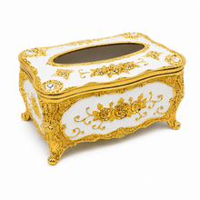 Gold-Tone Decorative Tissue Box Holder with Embossed Floral Design, 7 Inch