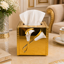 Gold Mirror Tissue Box Holder with Decorative Calla Lily Accent