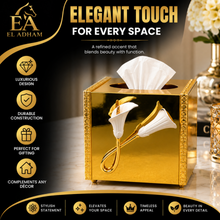 Gold Mirror-Finish Tissue Box Holder with Calla Lily Accent, 6.5 Inch
