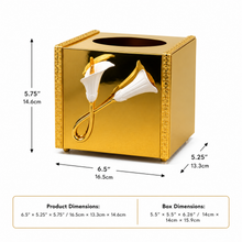 Gold Mirror-Finish Tissue Box Holder with Calla Lily Accent, 6.5 Inch