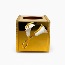 Gold Mirror Tissue Box Holder with Decorative Calla Lily Accent