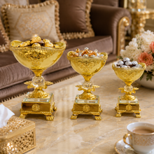 3-Piece Cream and Gold Pedestal Candy Bowl Set, Assorted Sizes