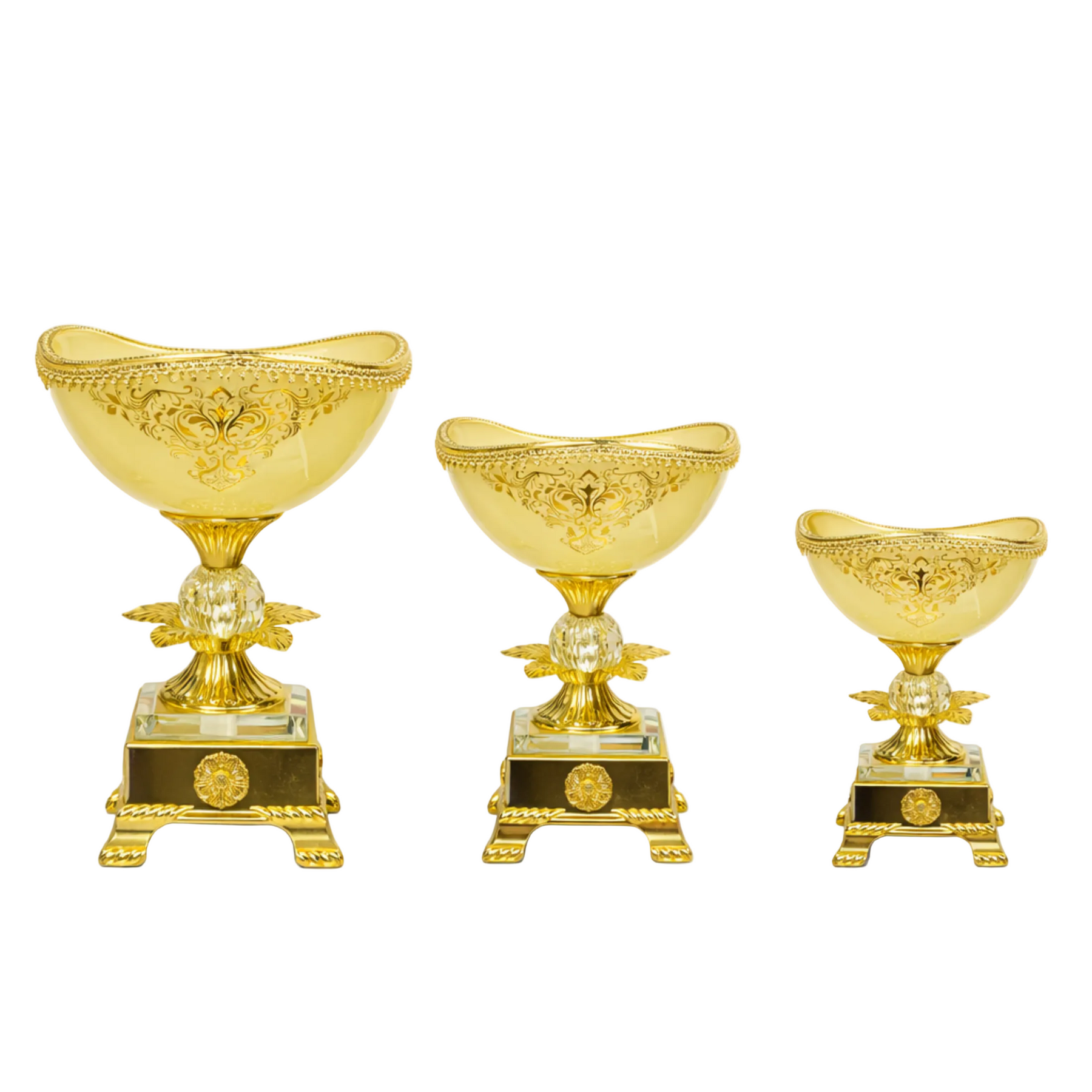 3-Piece Cream and Gold Pedestal Candy Bowl Set, Assorted Sizes