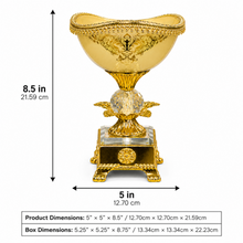 Cream and Gold-Tone Pedestal Dessert Bowl with Ornate Base, 8.5 Inch